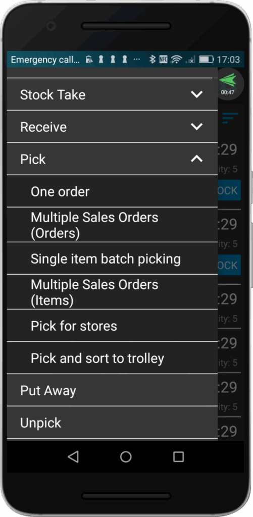 A picking screenshot from a mobile device using Descartes Peoplevox.